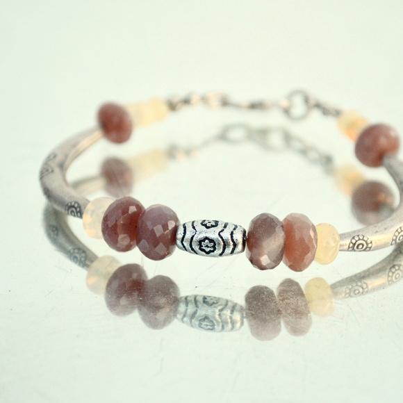 Chocolate Moonstone Opal Welo Sterling Bracelet - Picture 2 of 6